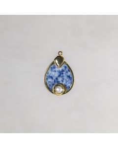 Jaspe dalmatien bleu Afrique et perle doré 25x35mm